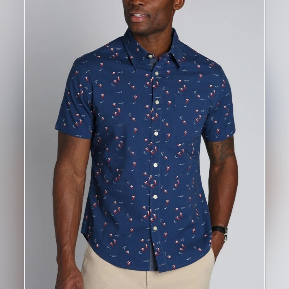 Jachs Blue with Red Surfer Print Short Sleeve Shirt Size M